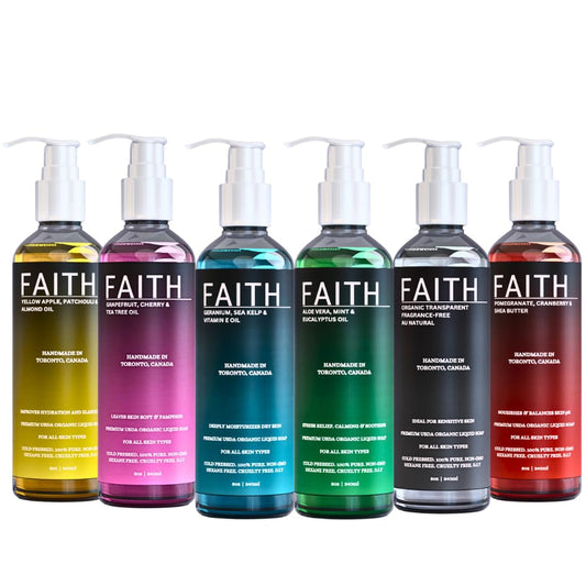 Faith Co USDA Organic Liquid Soap 6 Variety Pack For Bath Body & Hands